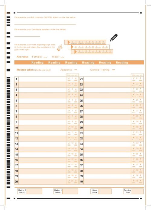 ielts reading answer sheet